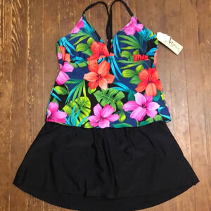 Vintage 90s Deadstock JCPenney Beach Native plus tankini & skirt swimsuit set